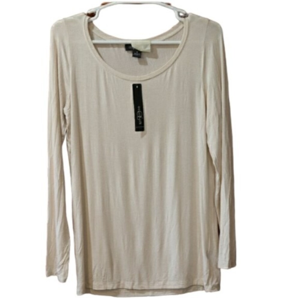 August Silk Beige Long Sleeve Thin Top NWT Flawed Medium